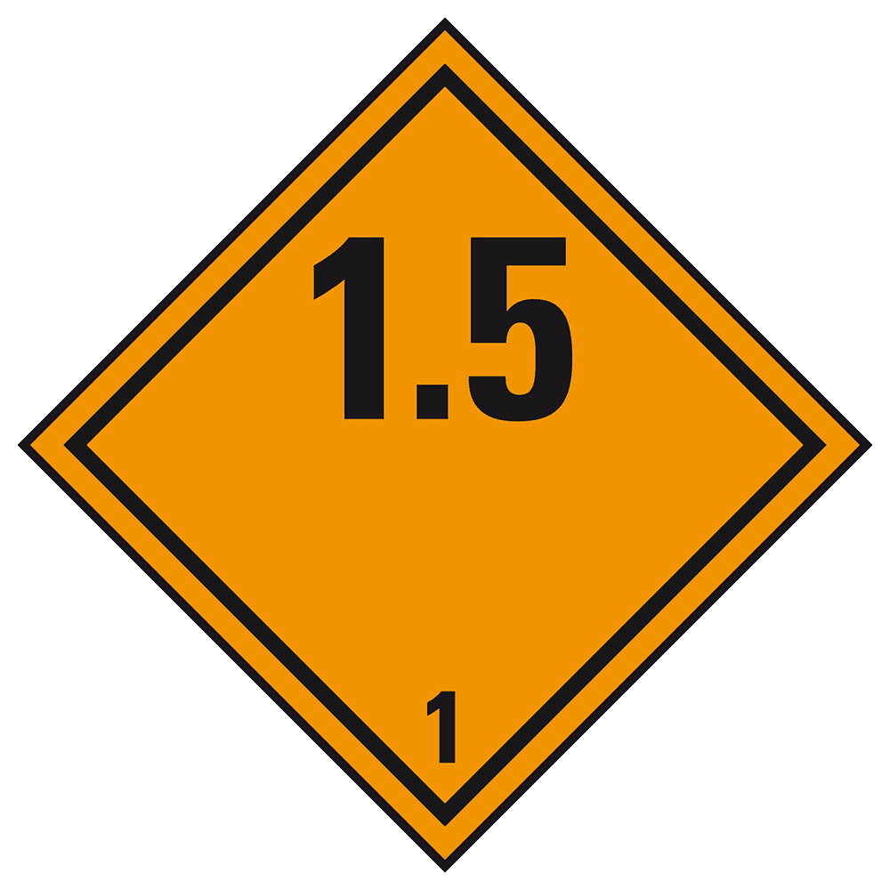 Výbušné Látky - Štítek nebezpečného tovaru Trida 1.5 / 250 x 250 mm