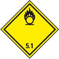 Substances with an inflammatory (oxidizing) effect - Dangerous goods label Class 5.1 / 250 x 250 mm