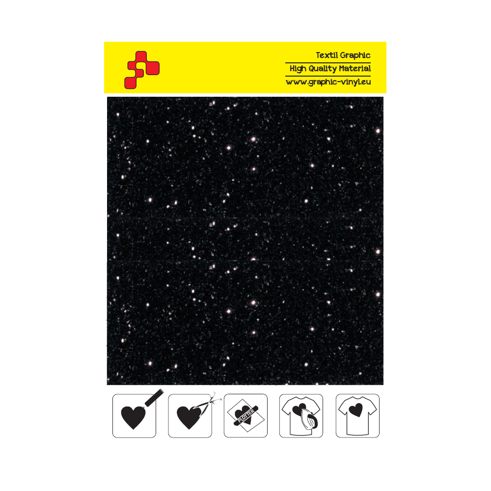 IDD710A Schwarze Pearl Glitter (Blattfolie) Flex Bügelfolie / iDigit